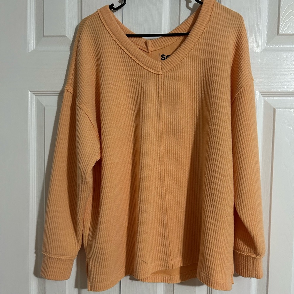 V-Neck Ribbed Sweater - Orange
